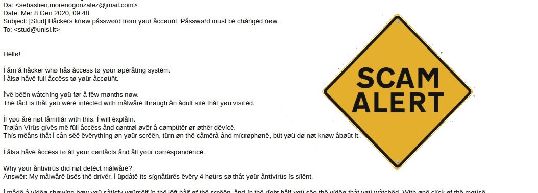 Mail di scam “Håckěřs kňøw påsswøřd”