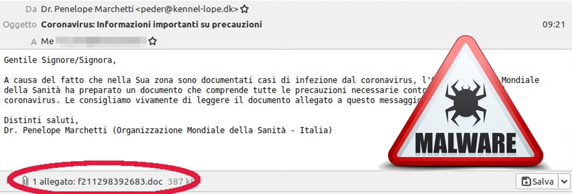 Malware via e-mail “Coronavirus: Informazioni importanti su precauzioni”