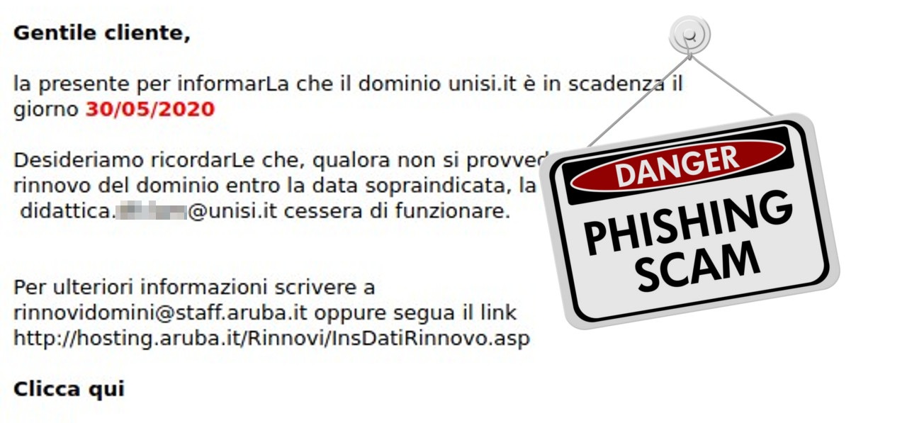 PHISHING – Disattivazione casella e-mail xxxx@unisi.it per scadenza dominio unisi.it