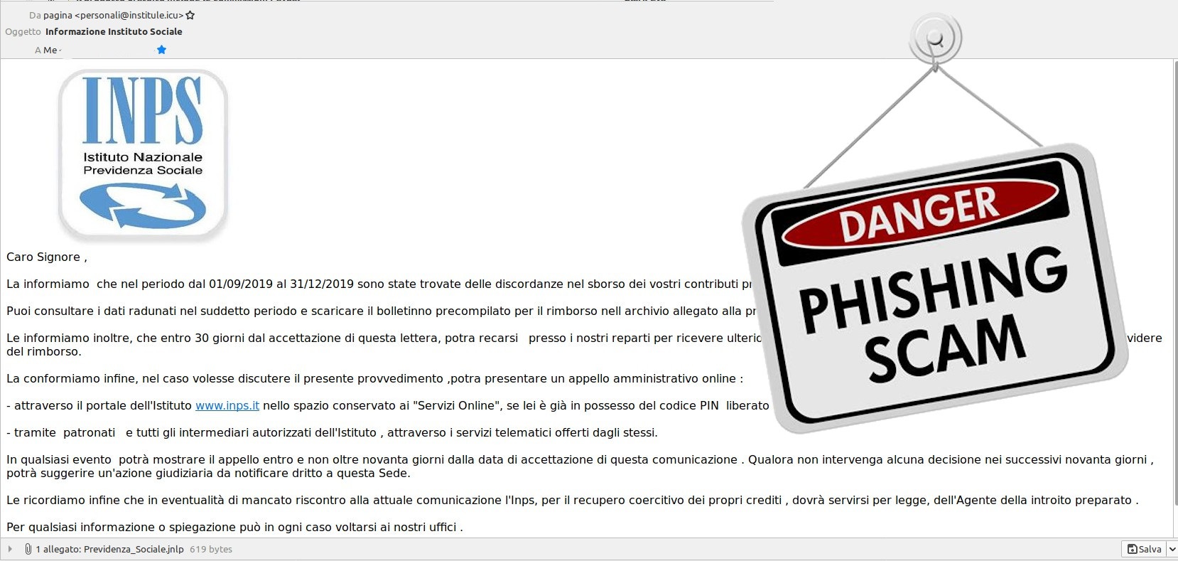 Falsa e-mail da INPS “Informazione Instituto Sociale”