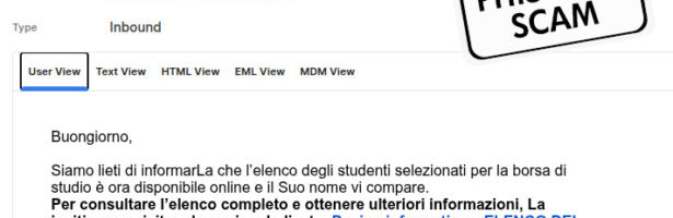 [IRT@UniSI] Campagna di phishing a tema borsa di studio