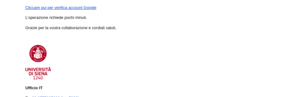 [IRT@UniSI] Segnalazione nuova campagna phishing “Aggiornamento Autenticazione Google”
